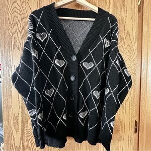 Black Heart Argyle Button-Front Sweater Cardigan